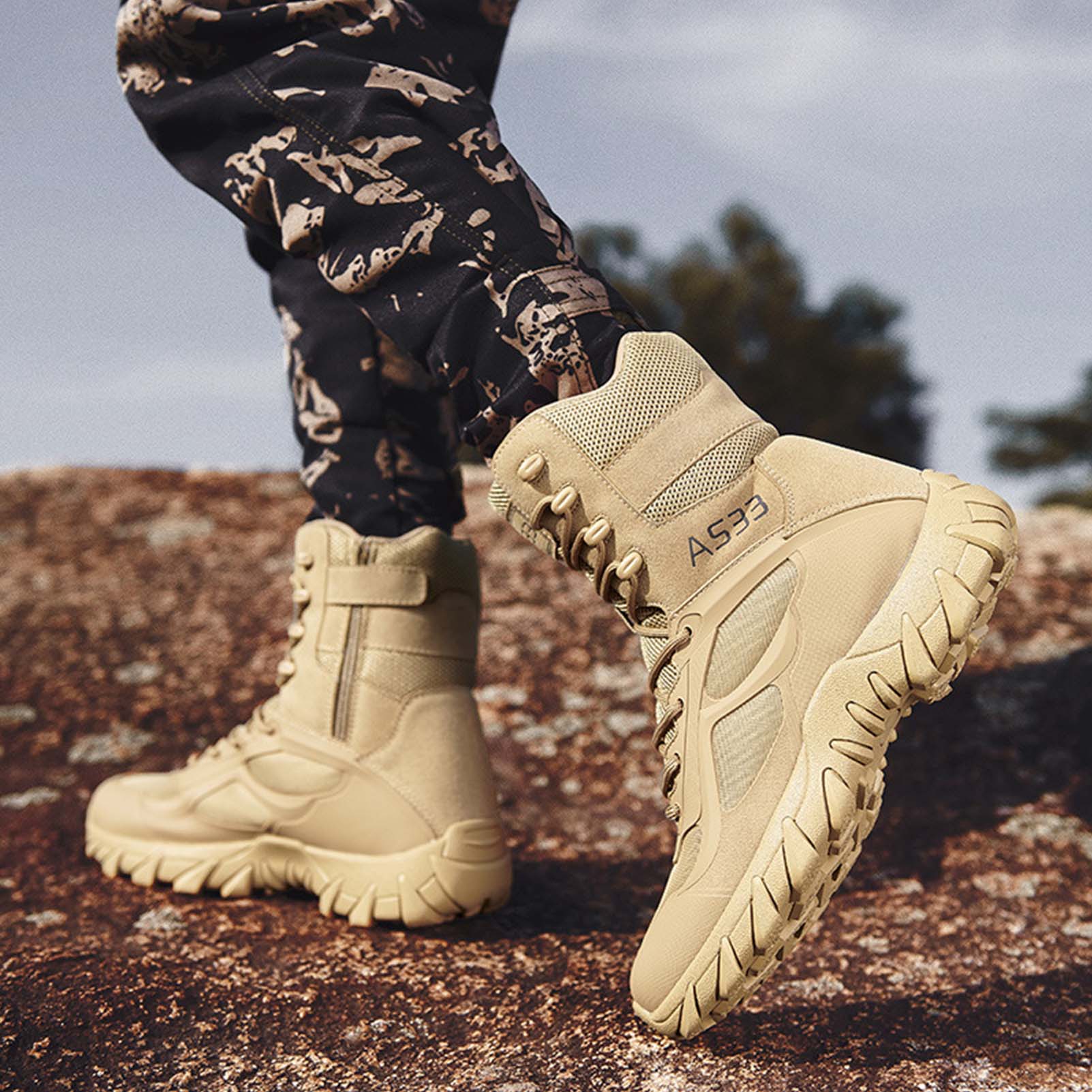 Mens Tactical Combat Boots Lightweight Military Work Shoes for Men | Tactical Boots Breathable Lightweight Combat Army Work Hiking Shoes